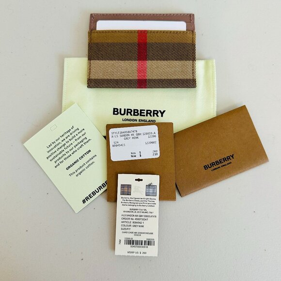 BURBERRY LONDON CARD CASE MX/GRAINY HOUSE CHECK GREY MINK MADE IN ITALY - Picture 1 of 4